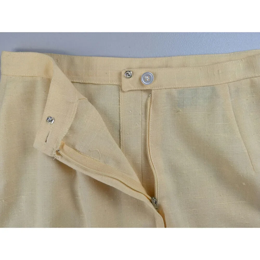 Vtg Linen Butter Yellow Midi Skirt The Villager Classic Office Preppy Slit XS